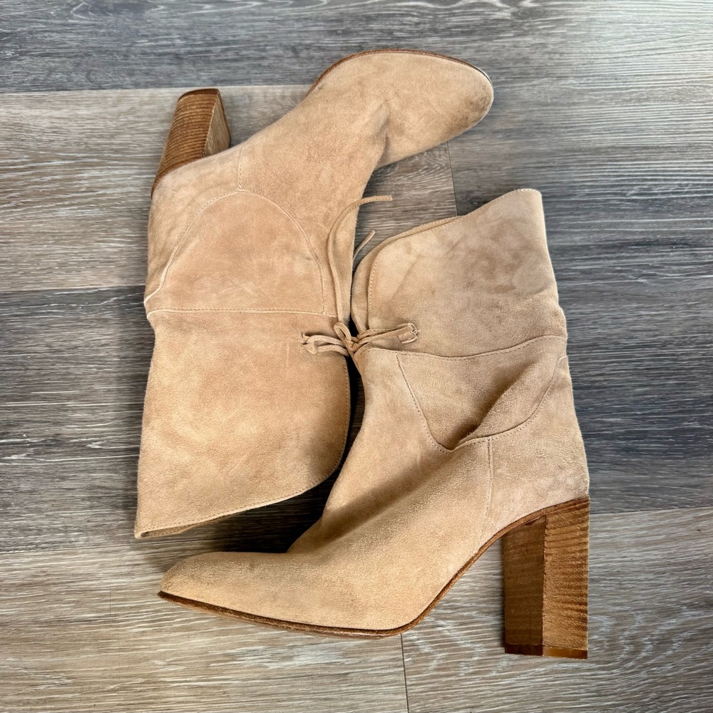 Free People Mila Slouchy Ankle Boots Beige Suede Heeled Made in Italy size 39